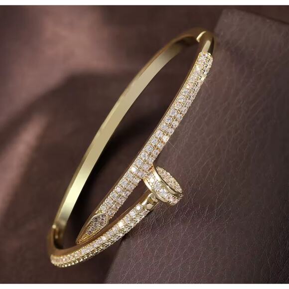 Gold Juste un Clou Classic Nail Bangle Bracelet - Picture 1 of 8